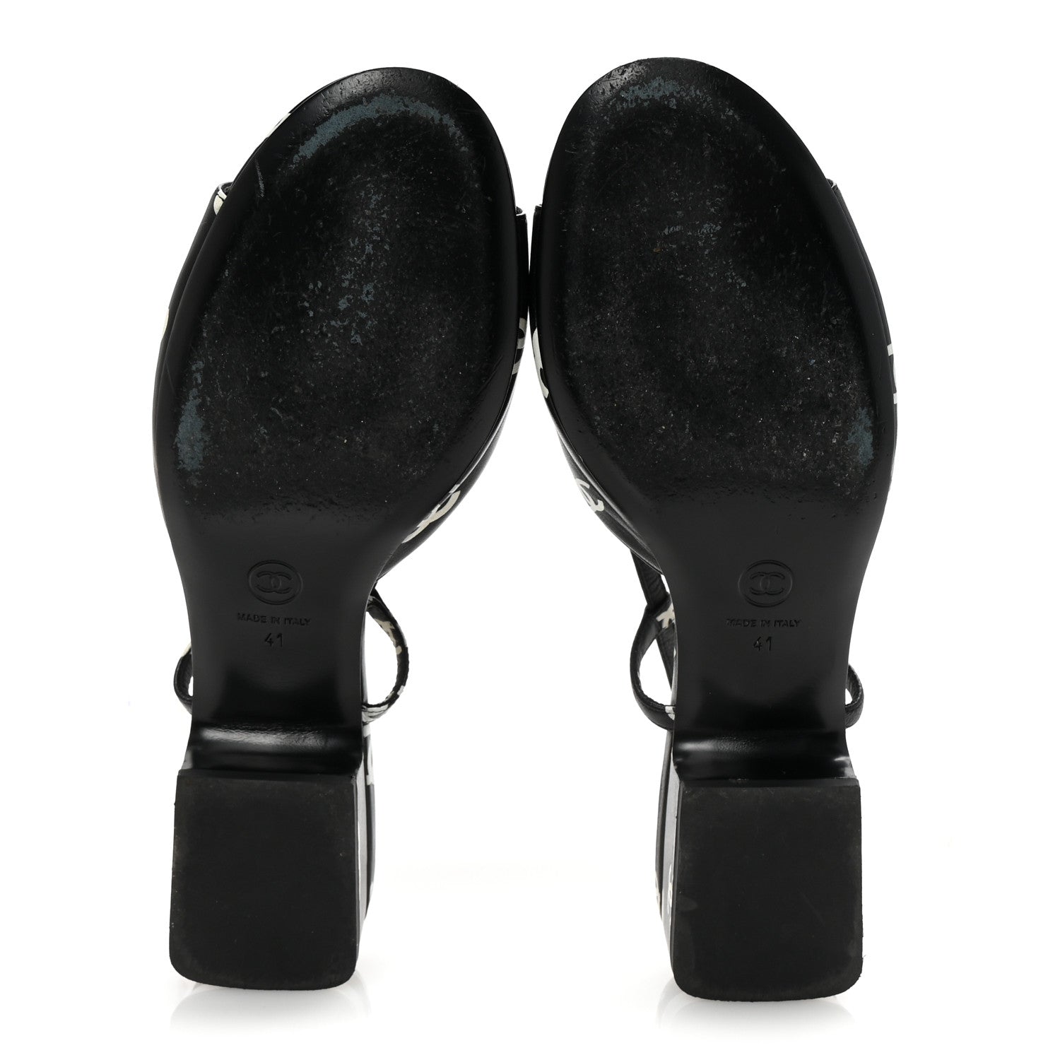 Chanel Printed Lambskin CC Slingback Sandals 41 Black White 6 of 8