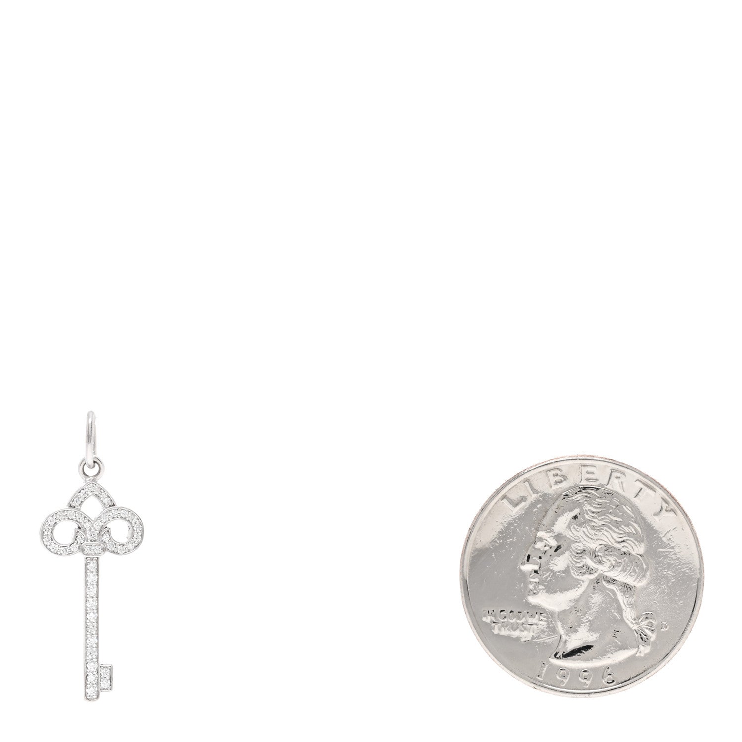 Tiffany 18K White Gold Diamond Mini Fleur De Lis Key Pendant 2 of 3