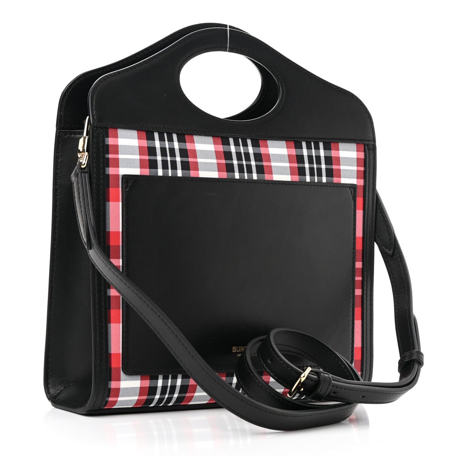 Burberry Calfskin Nylon Tartan Mini Pocket Bag Bright Red 3 of 9