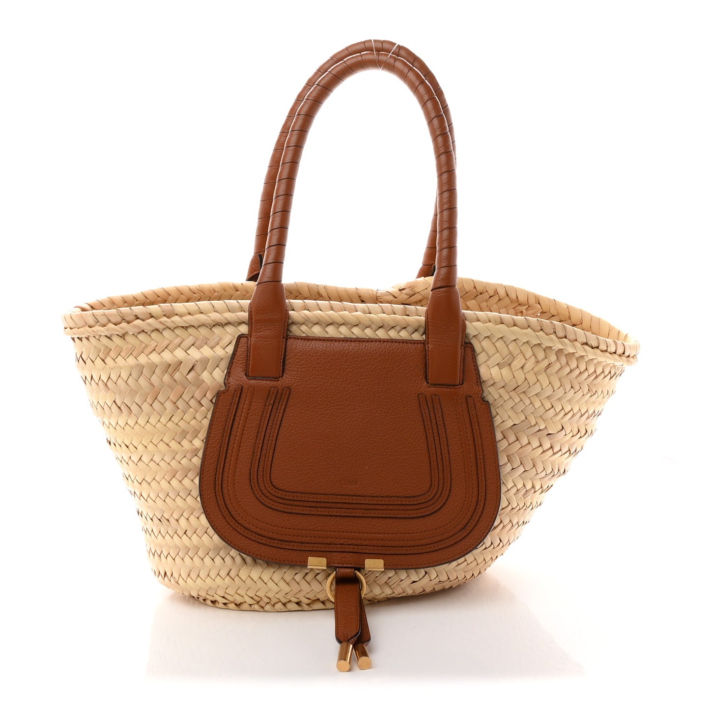 Raffia Small Grain Calfskin Medium Marcie Basket Tan