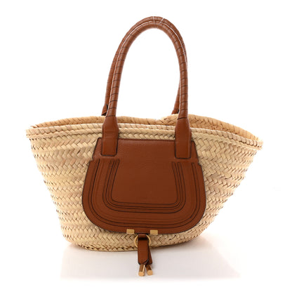 Chloe Raffia Small Grain Calfskin Medium Marcie Basket Tan 1 of 10