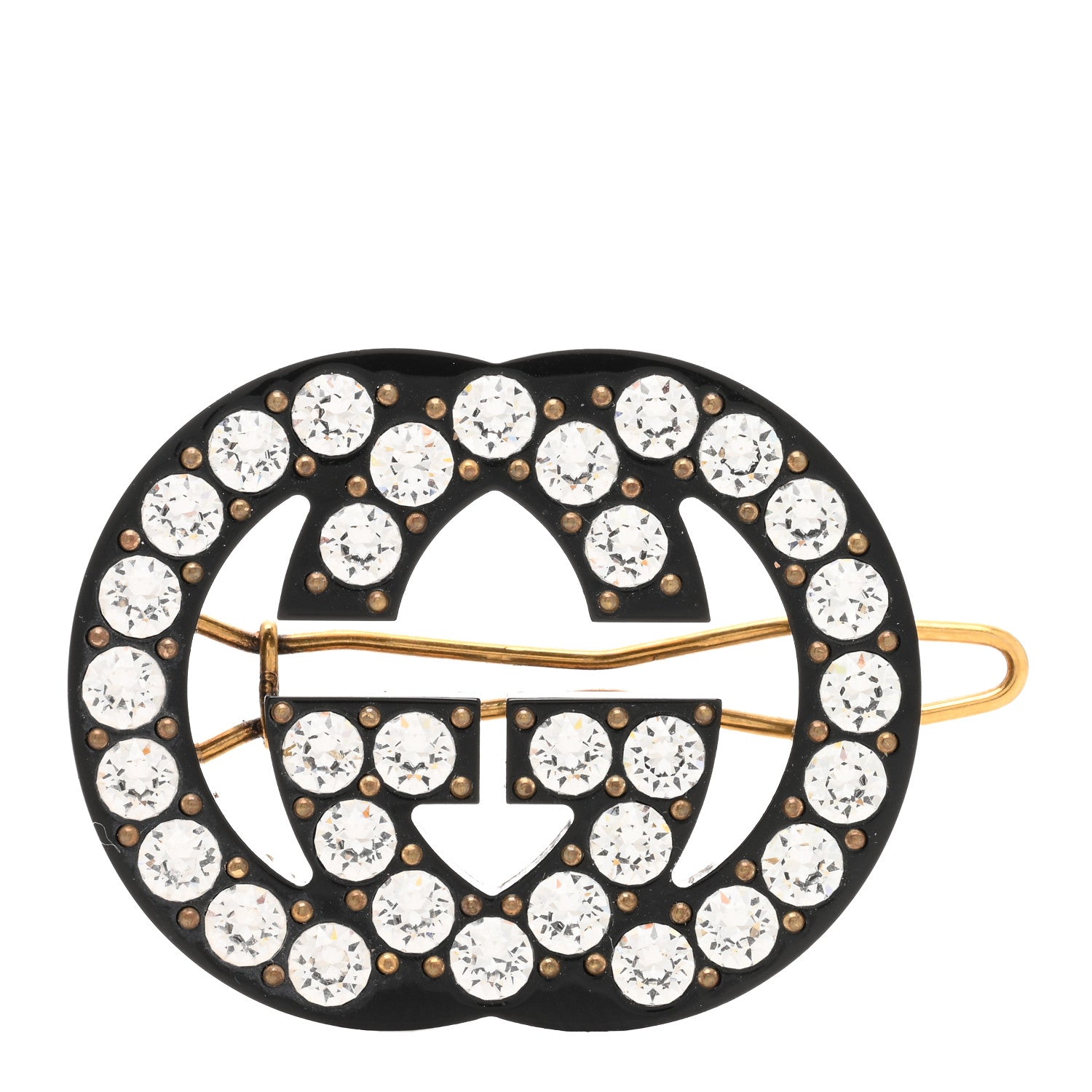 Gucci Resin Crystal Interlocking G Hair Clip Black 1 of 4
