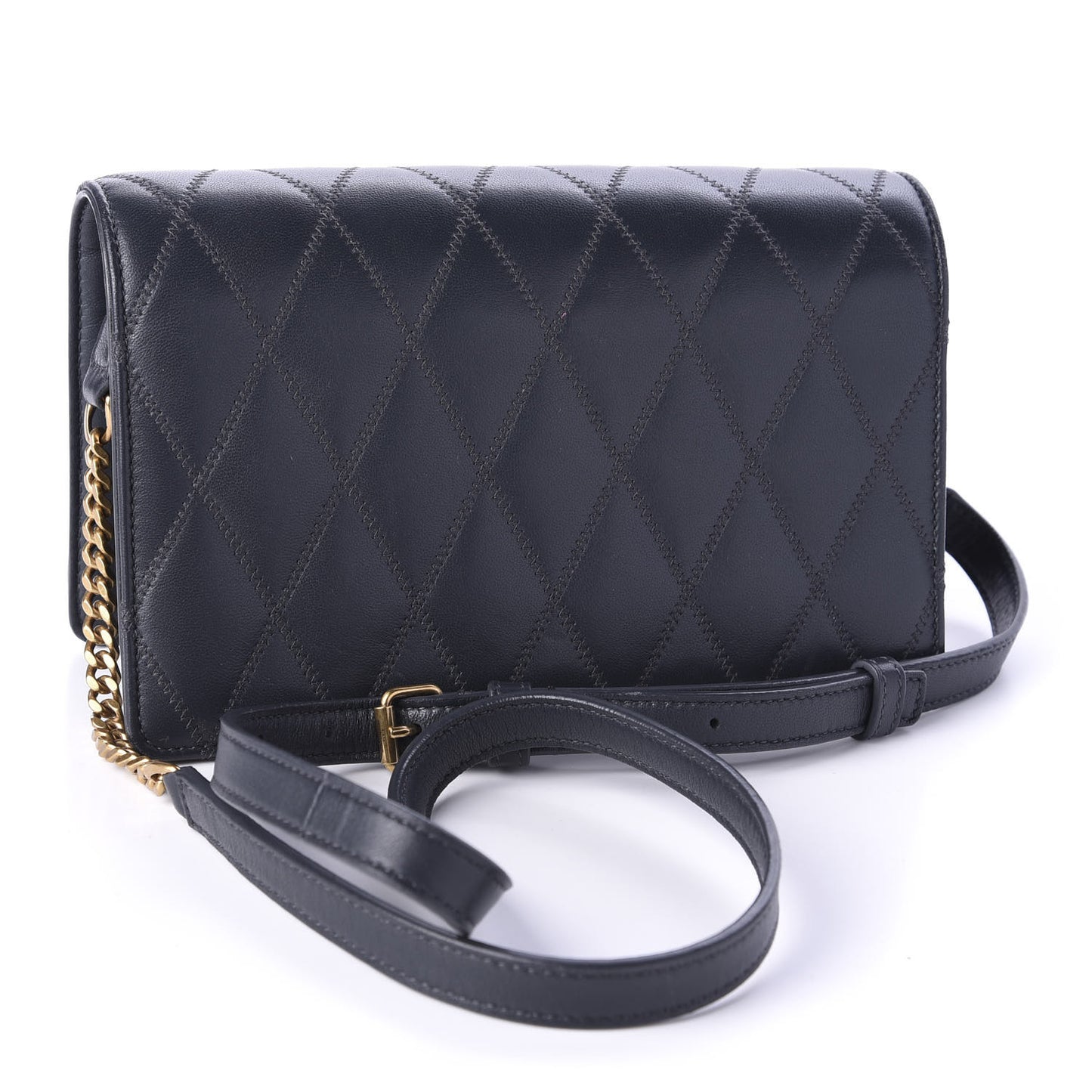 Lambskin Diamond Quilted Monogram Angie Chain Bag Dark Smog
