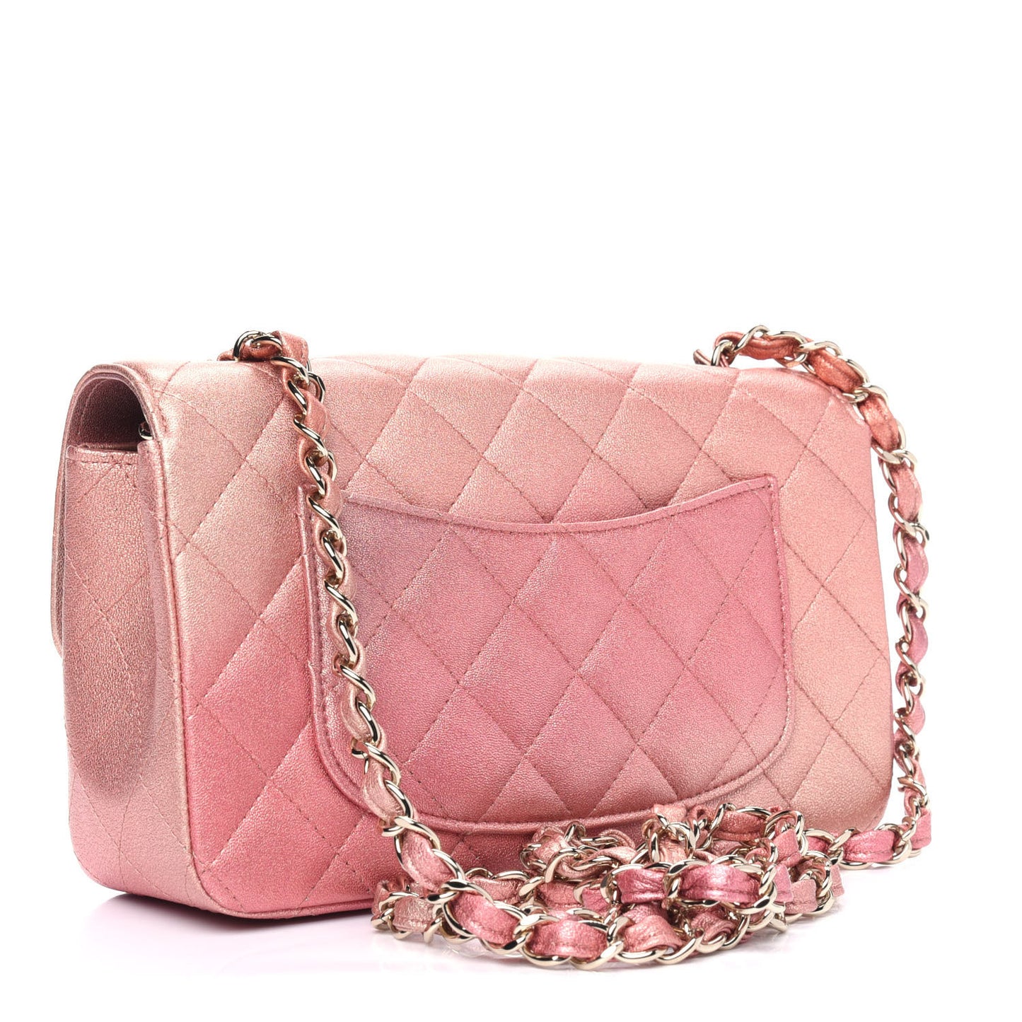 Metallic Lambskin Quilted Ombre Mini Rectangular Flap Pink