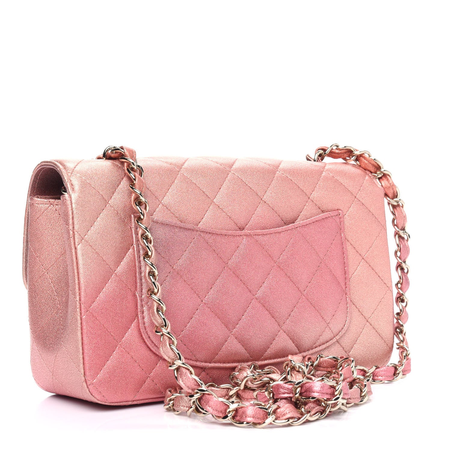 Chanel Metallic Lambskin Quilted Ombre Mini Rectangular Flap Pink 2 of 4