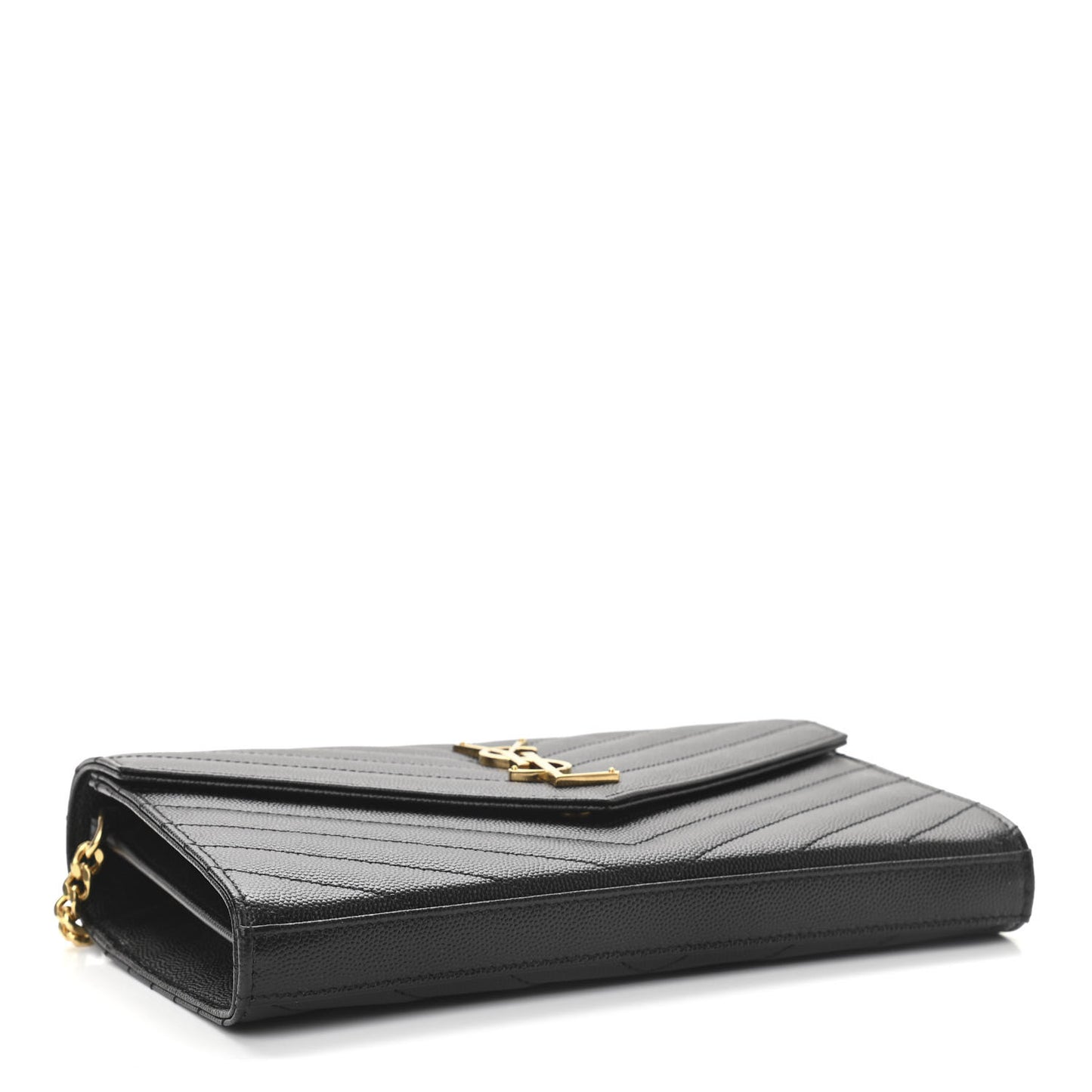 Grain De Poudre Matelasse Chevron Monogram Chain Wallet Black