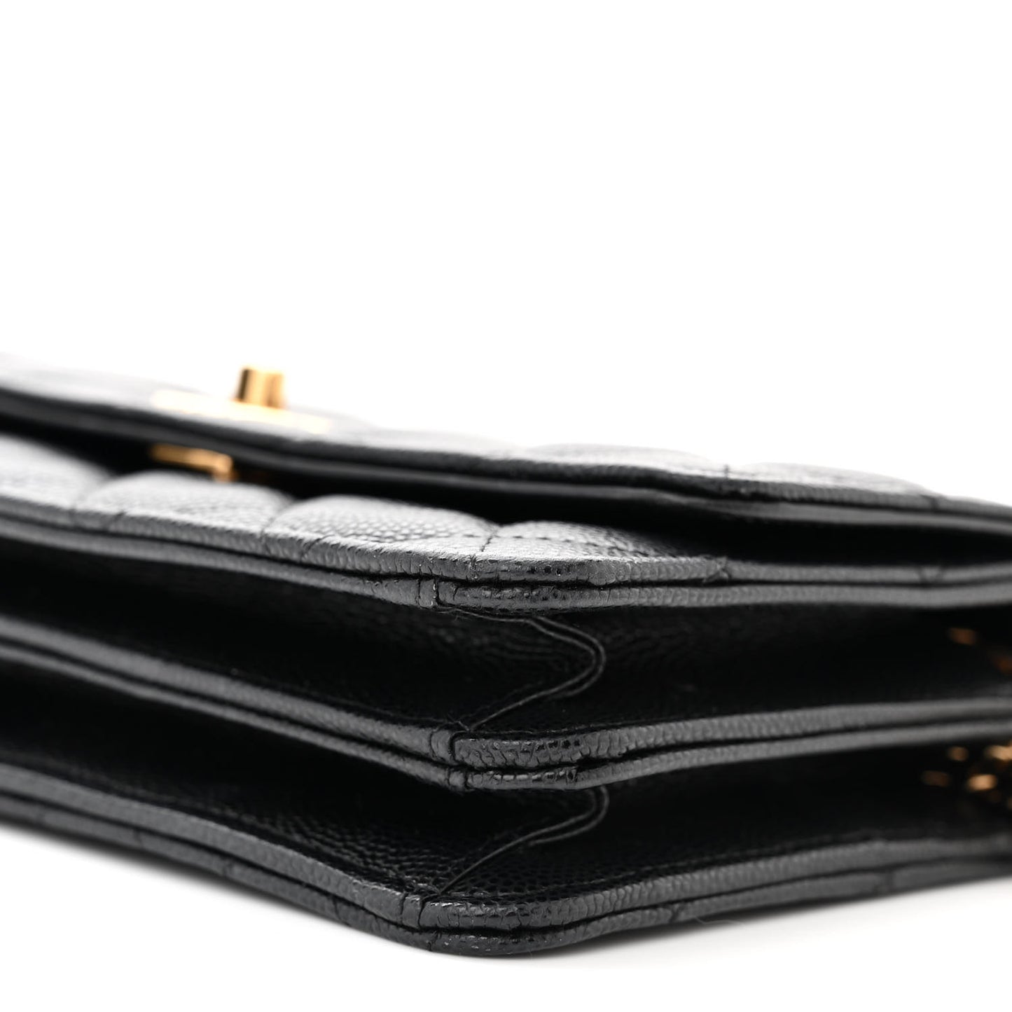 Shiny Caviar Quilted Flap Charm Wallet On Chain WOC Black