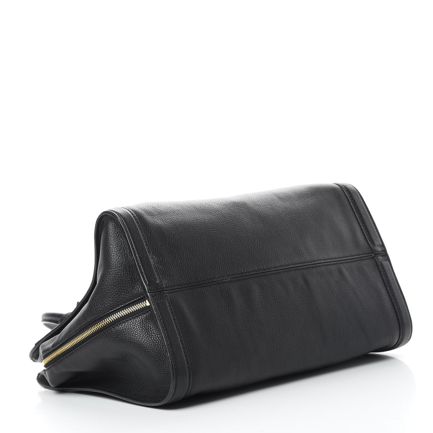 Pebbled Calfskin Large Skull Padlock Zip Around Tote Black