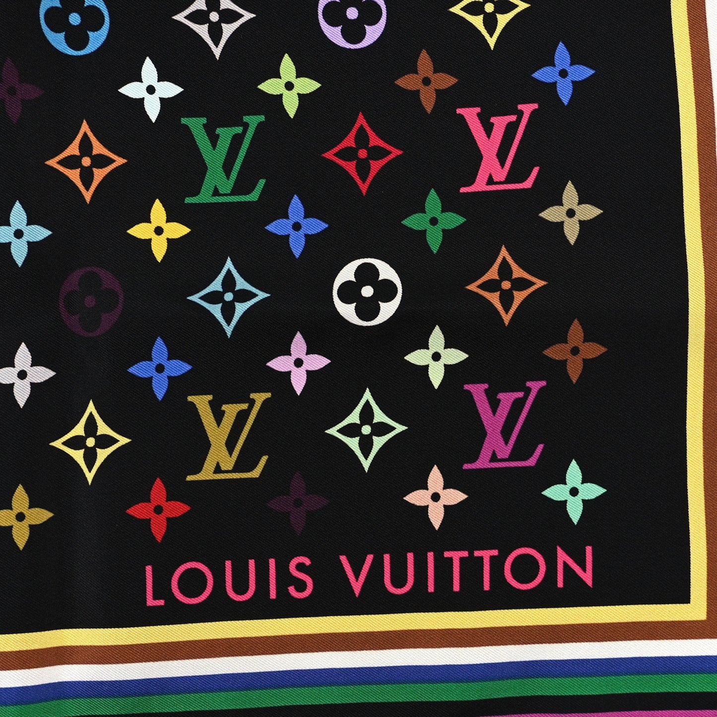 LV X TM Silk Monogram Multicolor Square 90 Scarf Black