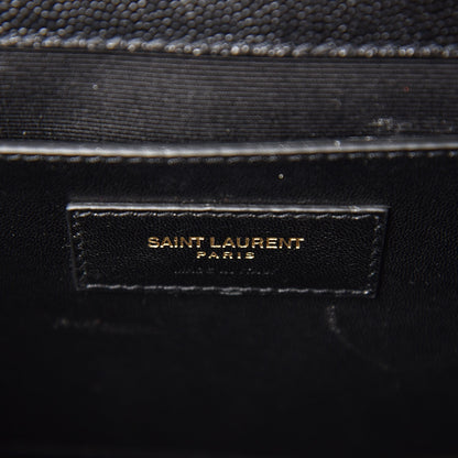 Saint Laurent Grain De Poudre Matelasse Chevron Medium Monogram Satchel Black 8 of 8