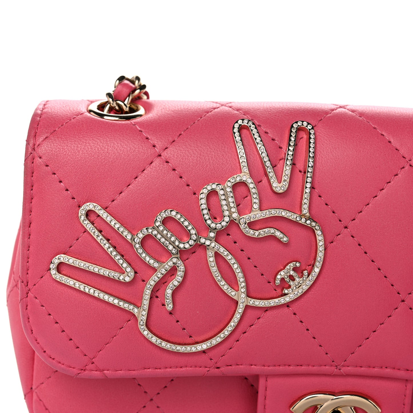 Lambskin Quilted Extra Mini V For Victory Flap Pink