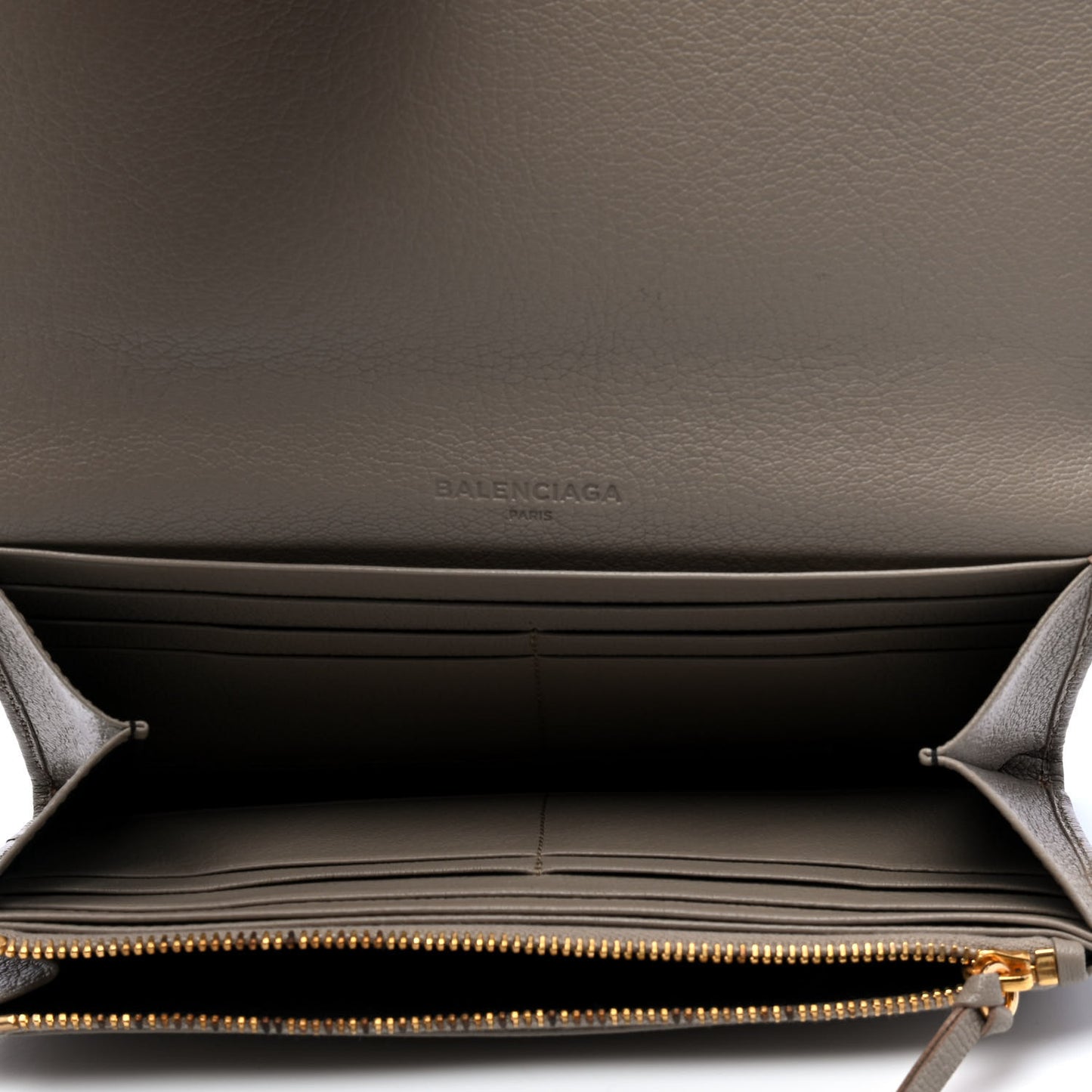 Chevre Gold Metallic Edge Hardware Zip Around Wallet Gris Taupe