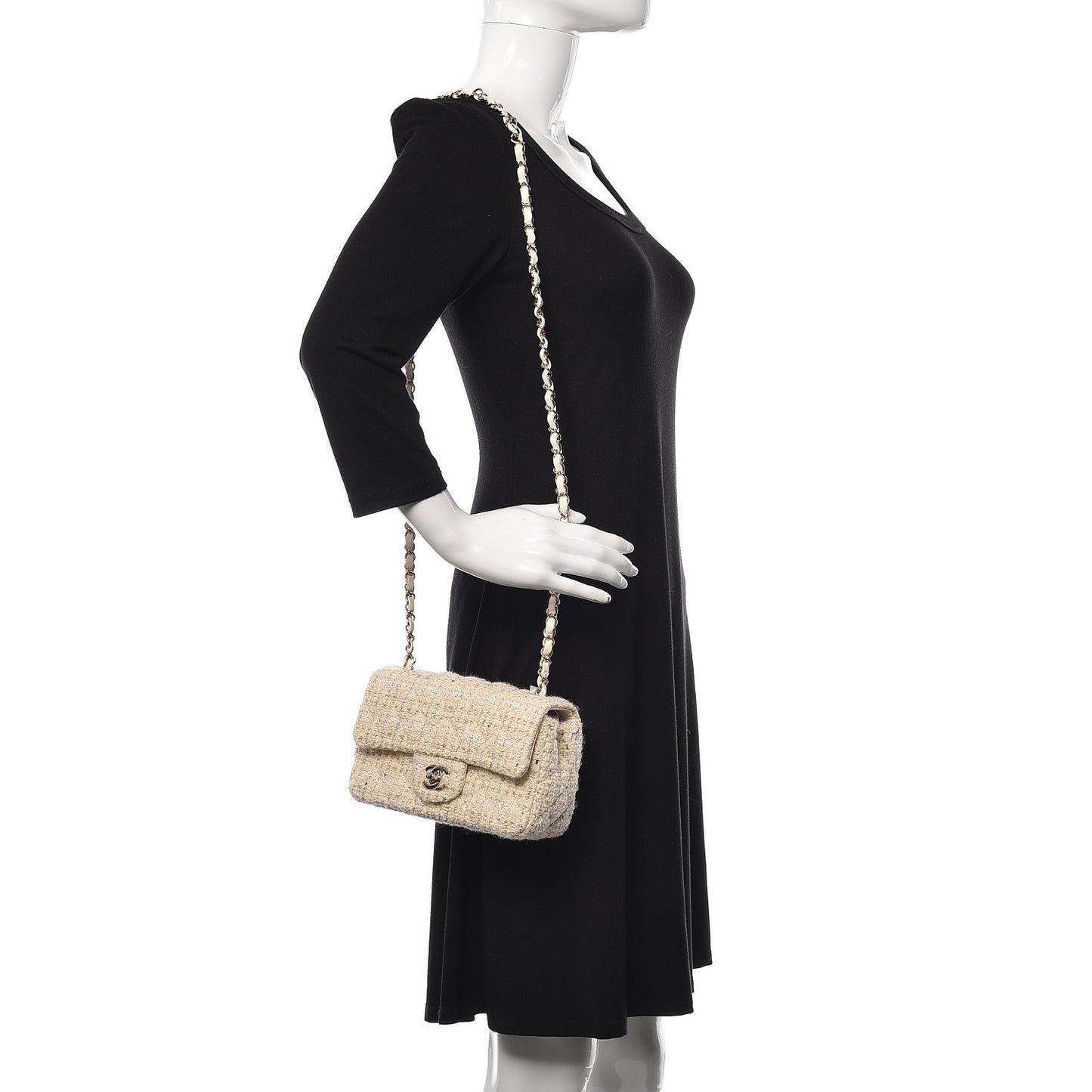 Tweed Quilted Mini Rectangular Flap Off White