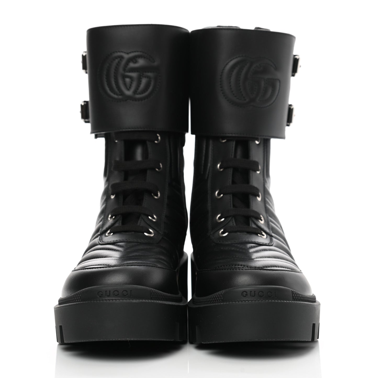 Nappa Frances GG Matelasse Platform Combat Boots 38.5 Black