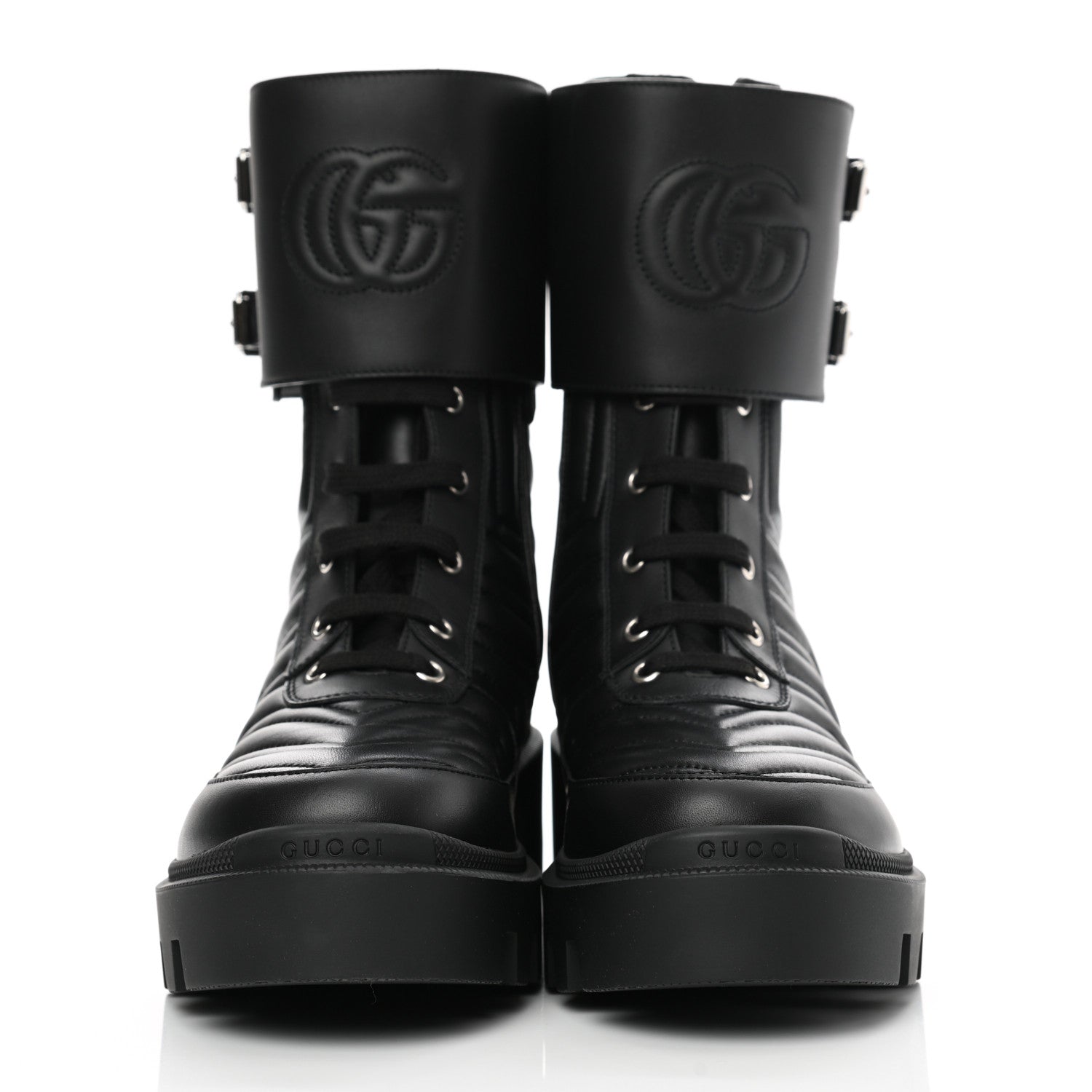 Gucci Nappa Frances GG Matelasse Platform Combat Boots 38.5 Black 2 of 9