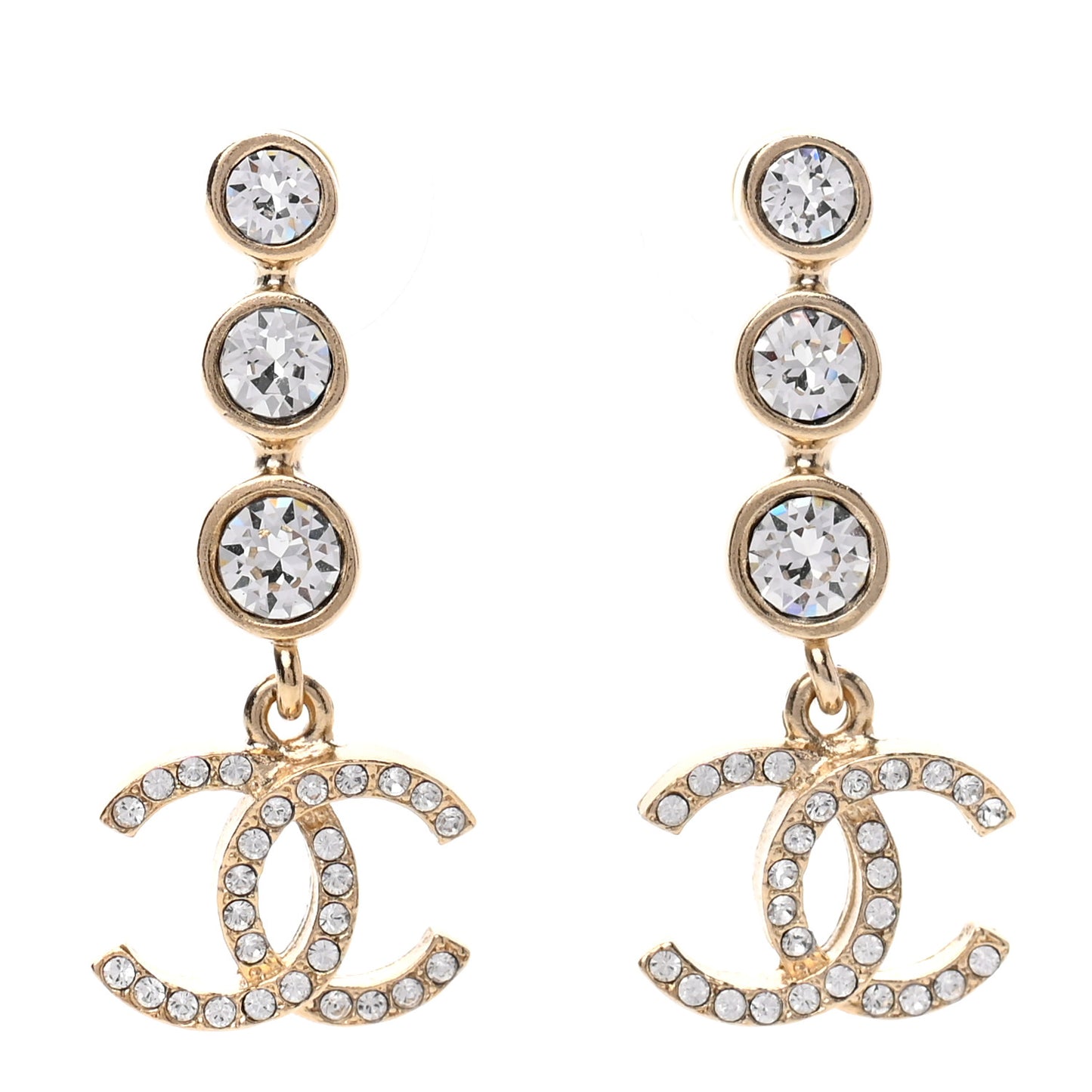 Crystal CC Drop Earrings Gold