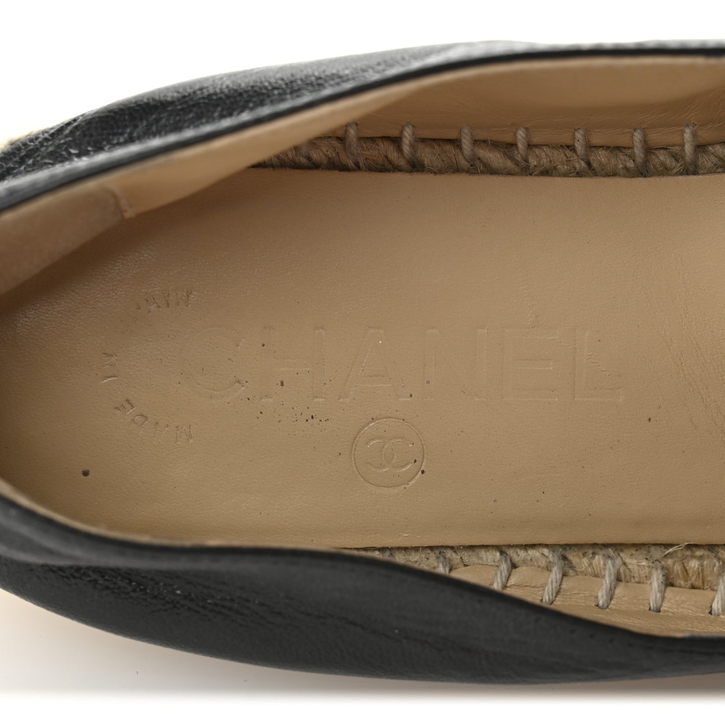 Patent Calfskin Metallic Goatskin CC Espadrilles 36 Black Silver