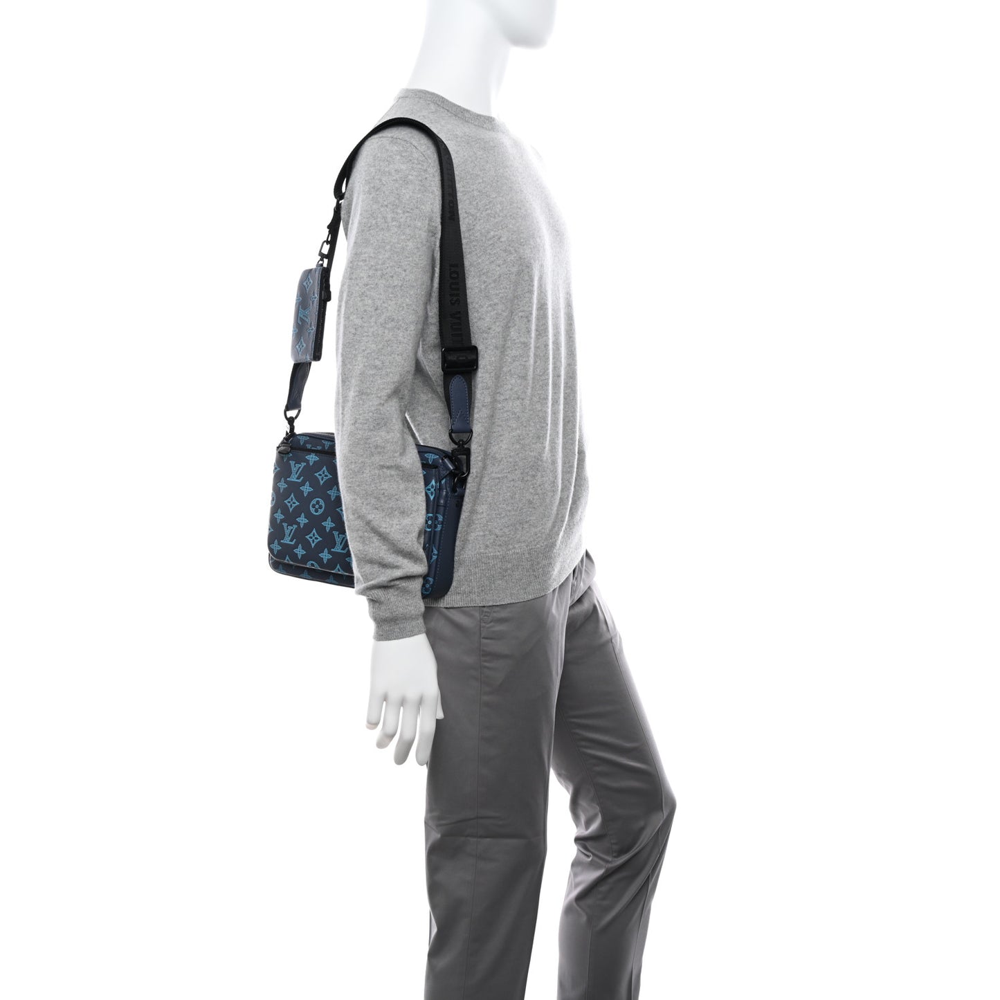 Calfskin Monogram Shadow Trio Messenger Navy River Blue