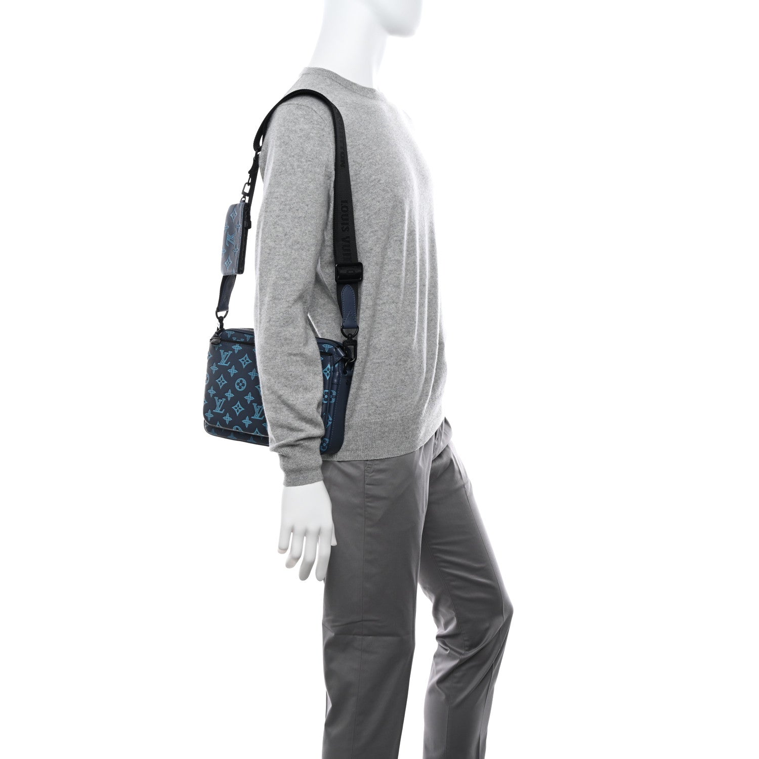 Louis Vuitton Calfskin Monogram Shadow Trio Messenger Navy River Blue 2 of 9
