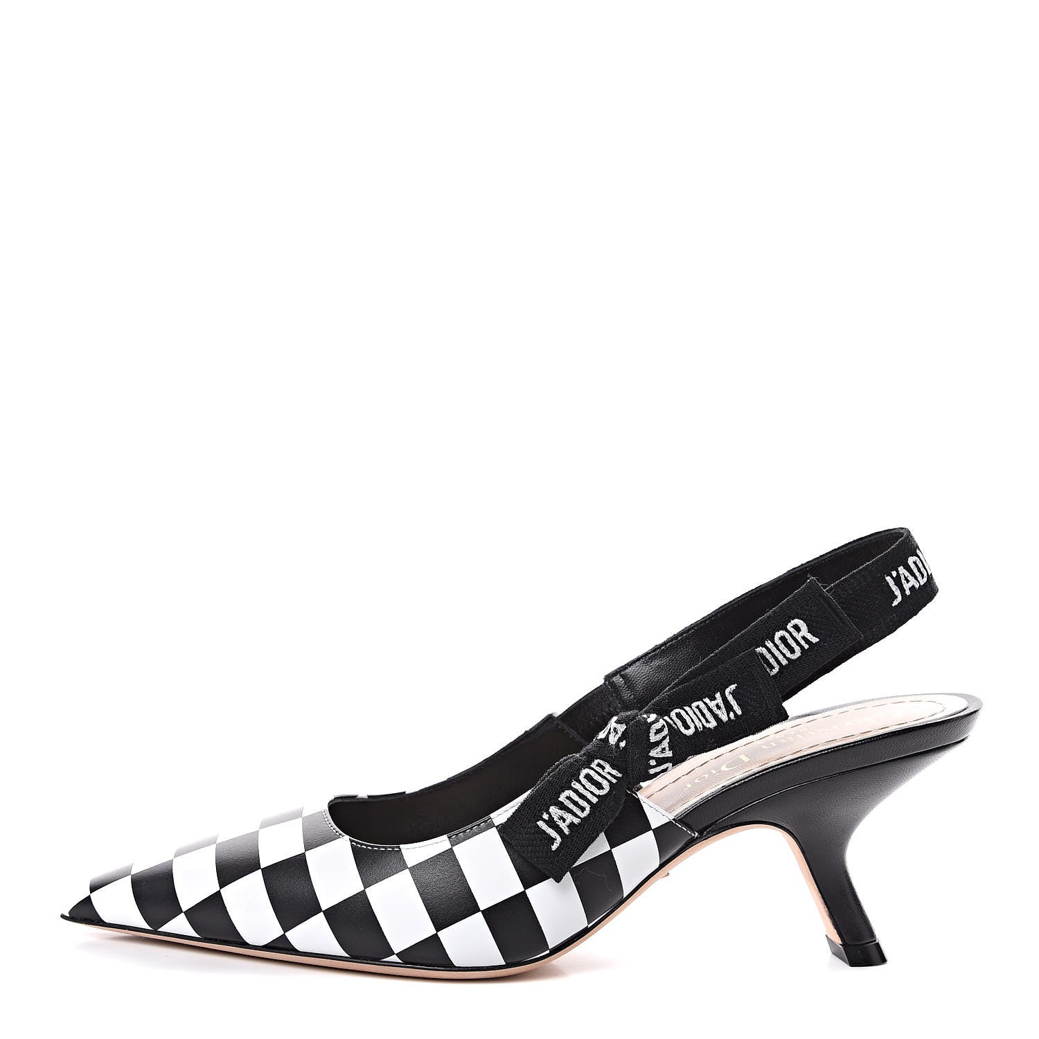 Christian Dior Calfskin Ribbon Checker Print J'Adior Slingback 65mm Pumps 36 Black White 1 of 9