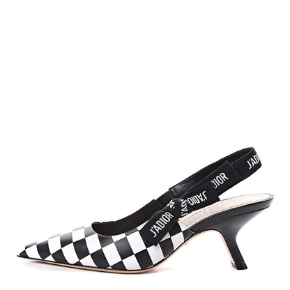 Christian Dior Calfskin Ribbon Checker Print J'Adior Slingback 65mm Pumps 36 Black White 1 of 9