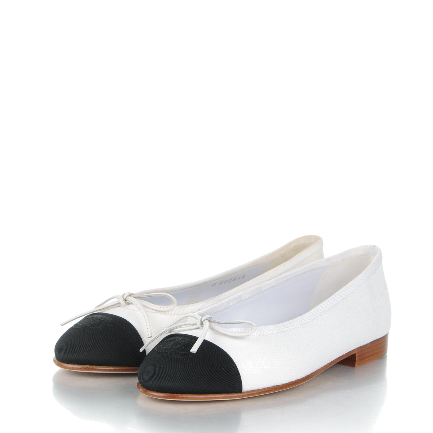 Fabric Glitter Cap Toe CC Ballerina Flats 35 White Black