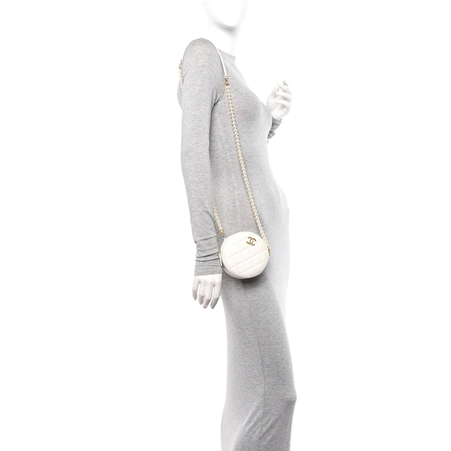 Chanel Lambskin Quilted Pearl Round Clutch With Chain White 2 of 9