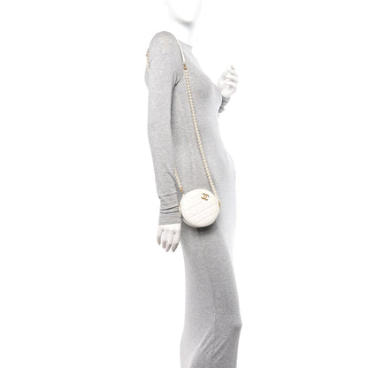 Chanel Lambskin Quilted Pearl Round Clutch With Chain White 2 of 9