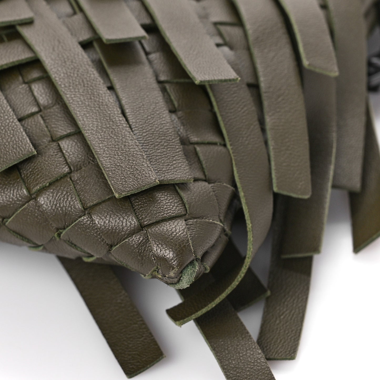 Nappa Intrecciato Palio Fringe Chain Pouch Moss