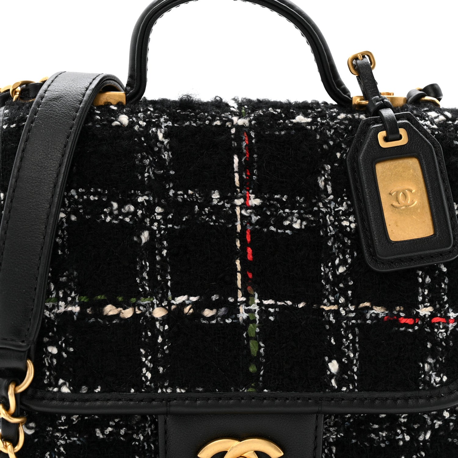 Chanel Tweed Calfskin School Memory Mini Top Handle Flap Black White Red Green Beige 8 of 10
