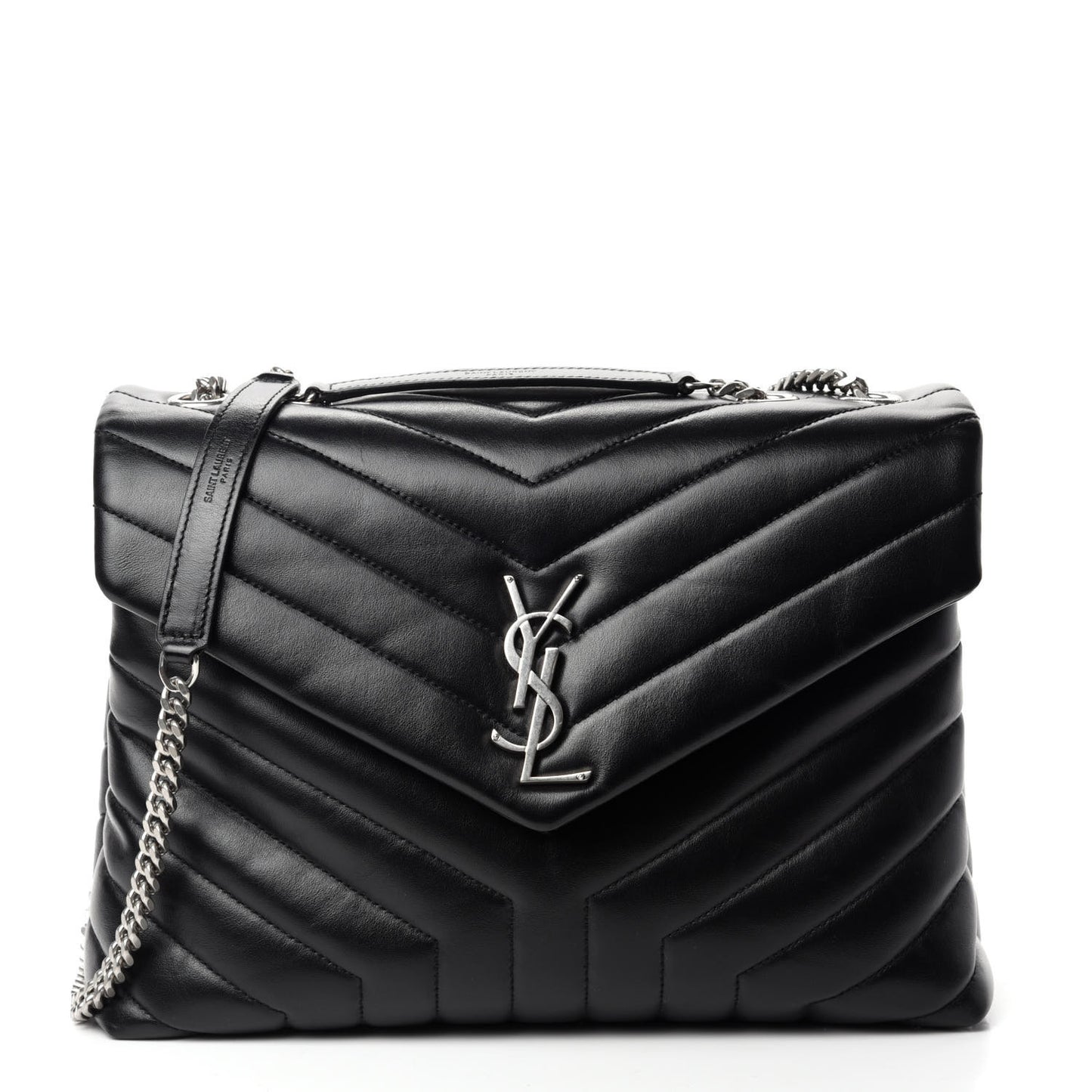 Calfskin Y Quilted Monogram Medium Loulou Chain Satchel Black