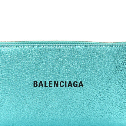 Balenciaga Metallic Goatskin Logo Everyday Continental Zip Around Wallet Turquoise Black 7 of 7