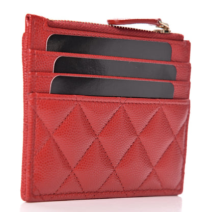 Chanel Caviar Quilted CC Zip Card Holder Red 3 of 8