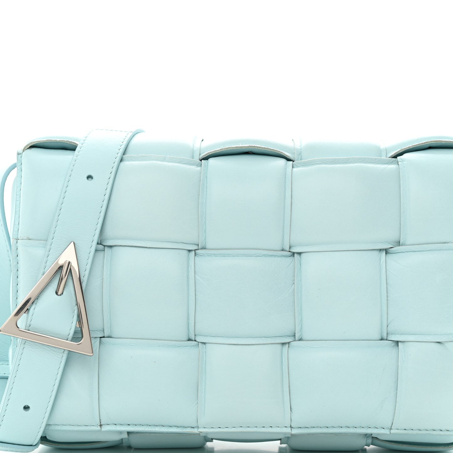 Paper Calfskin Maxi Intreccio Padded Cassette Crossbody Bag Topazio