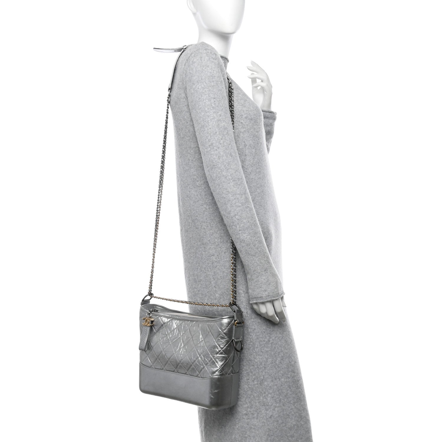 Chanel Metallic Aged Calfskin Quilted Medium Gabrielle Hobo Silver 2 of 11