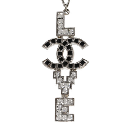 Chanel Baguette Crystal Coco Love CC Pendant Necklace Silver Black 4 of 7