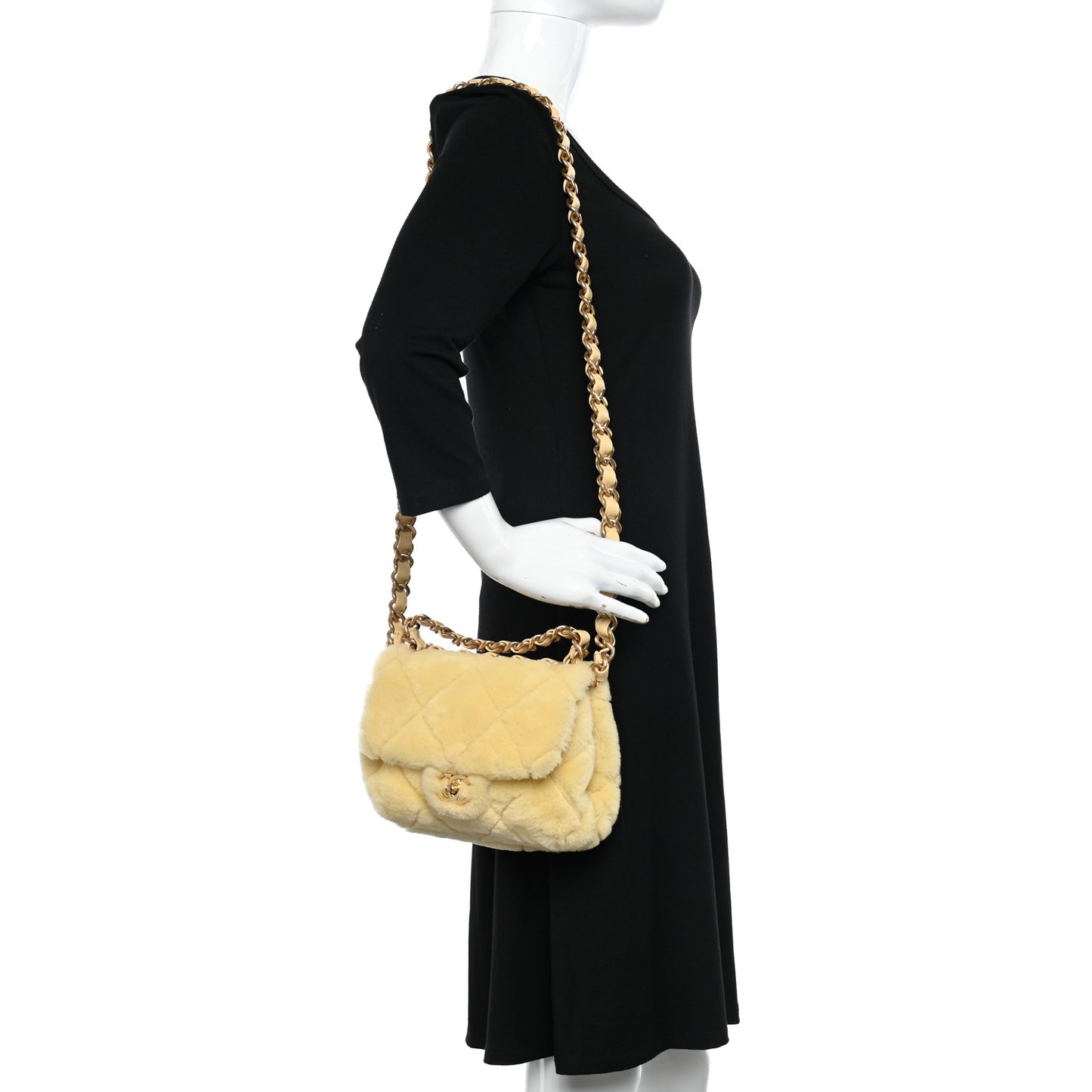 Shearling Lambskin Quilted Small Chain Top Handle Flap Yellow
