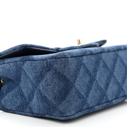 Chanel Printed Denim Quilted Mini Rectangular Flap Dark Blue 9 of 12