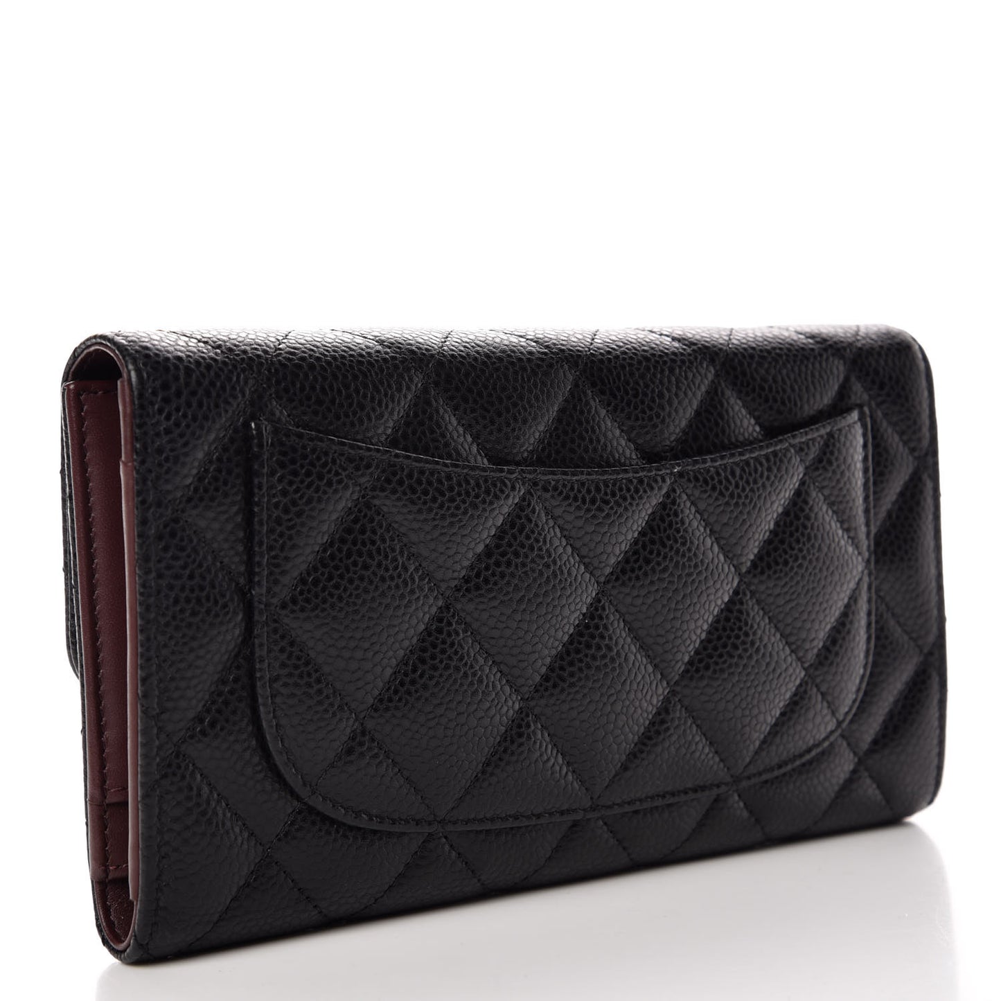 Caviar Quilted Long Flap Wallet Black