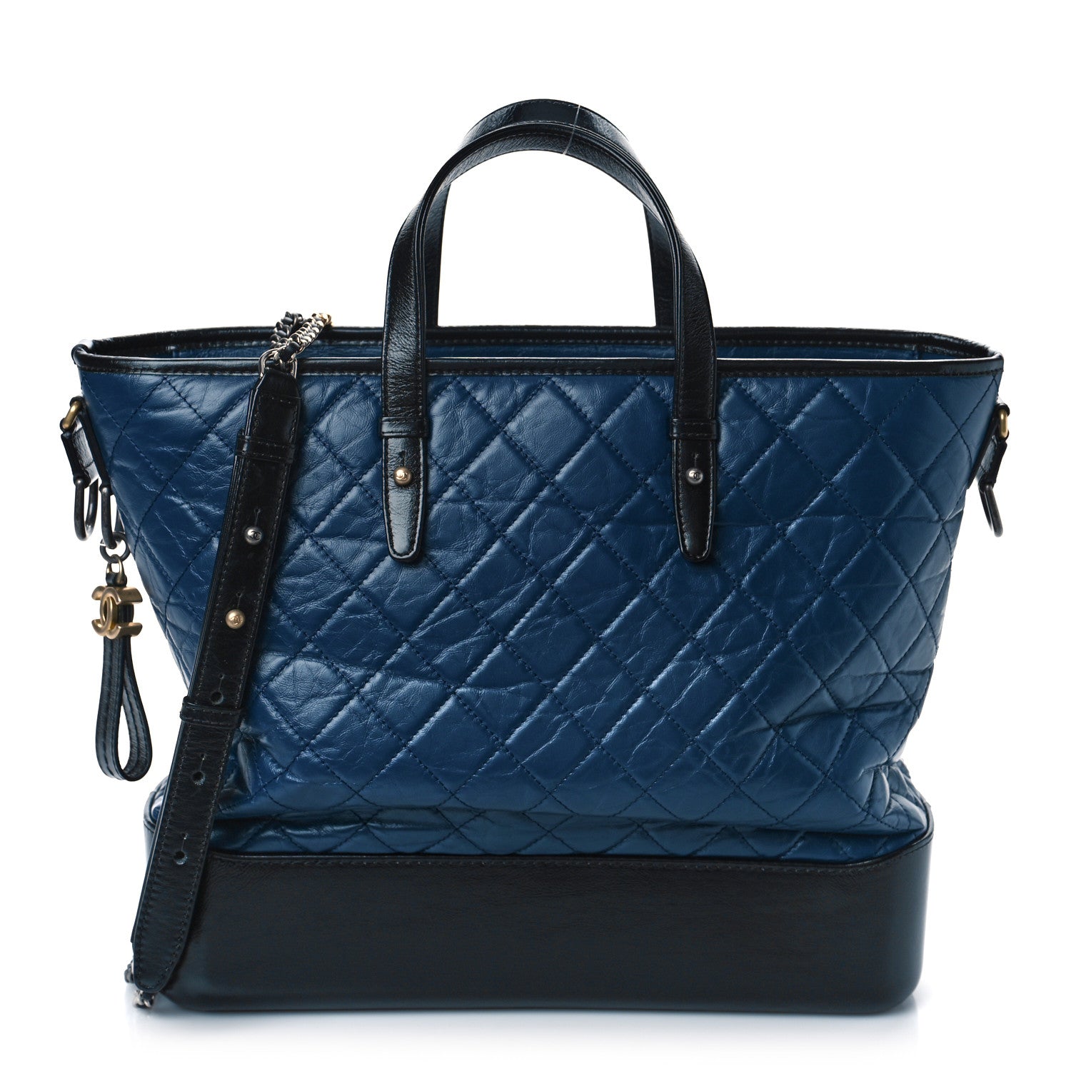 Chanel Metallic Aged Calfskin Quilted Large Gabrielle Shopping Tote Navy Black 1 of 10