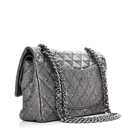 Chanel Metallic Crackled Calfskin Medium Double Flap Argent Fonce 3 of 11