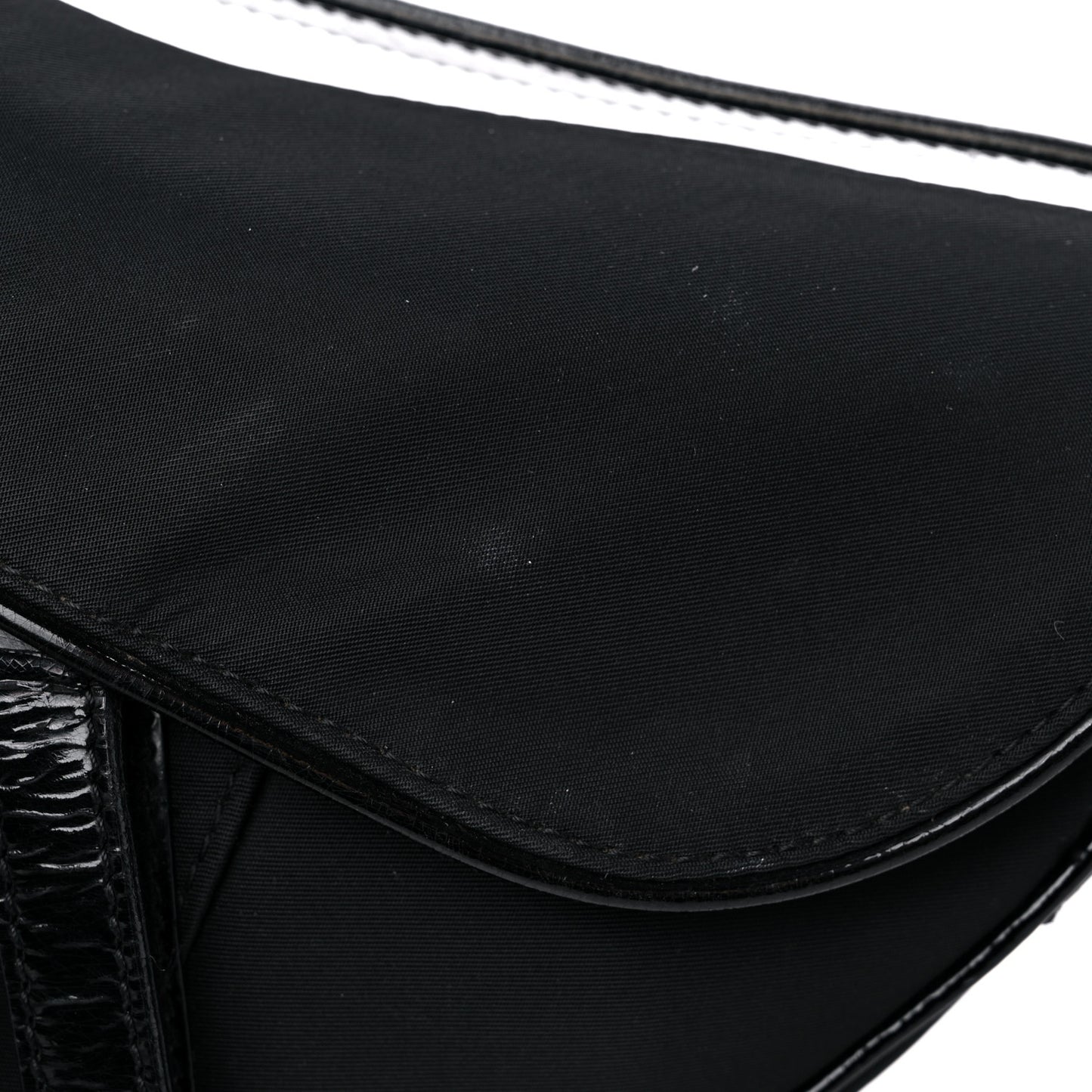 Canvas Patent Calfskin Saddle Bag Black