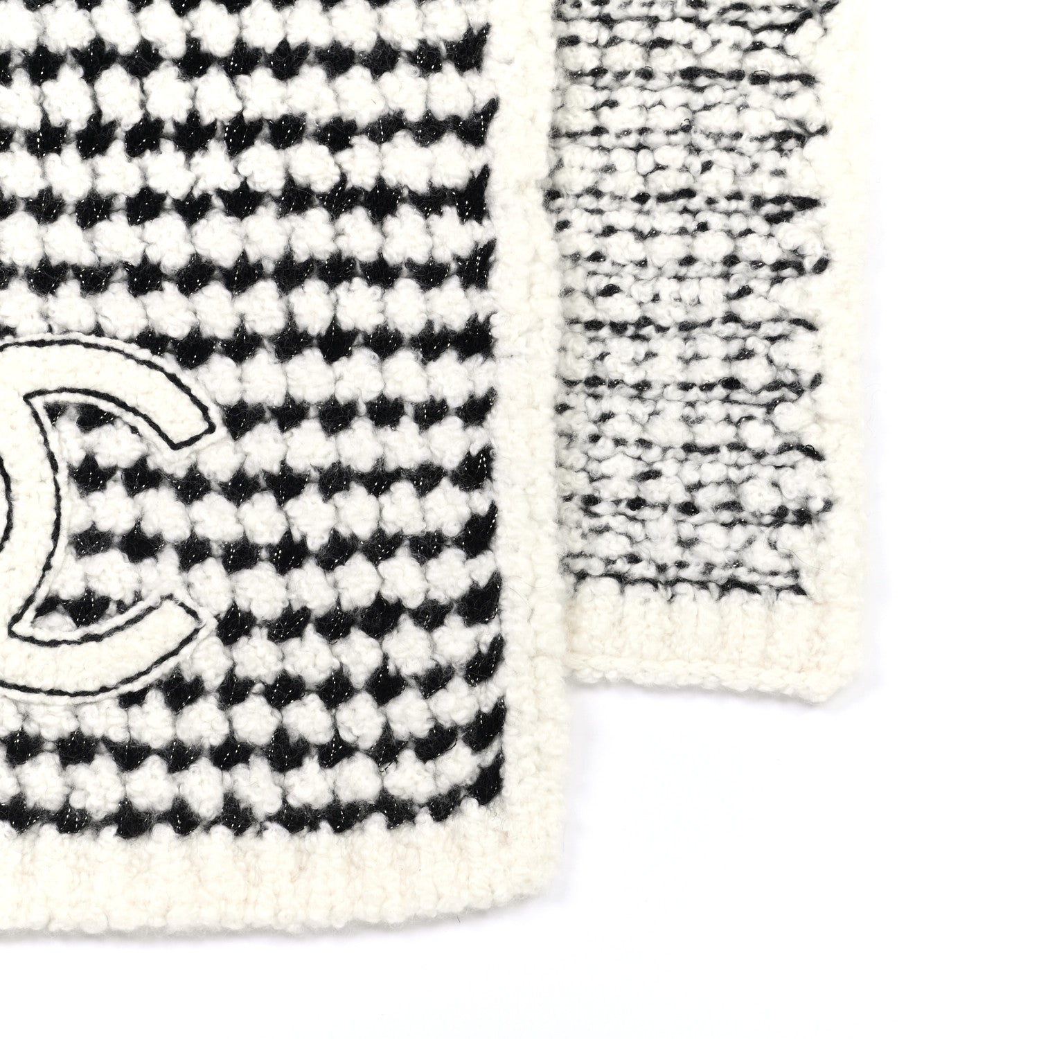 Chanel Cashmere Silk CC Scarf Black White 3 of 5