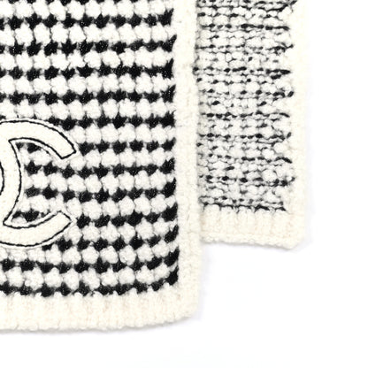 Chanel Cashmere Silk CC Scarf Black White 3 of 5
