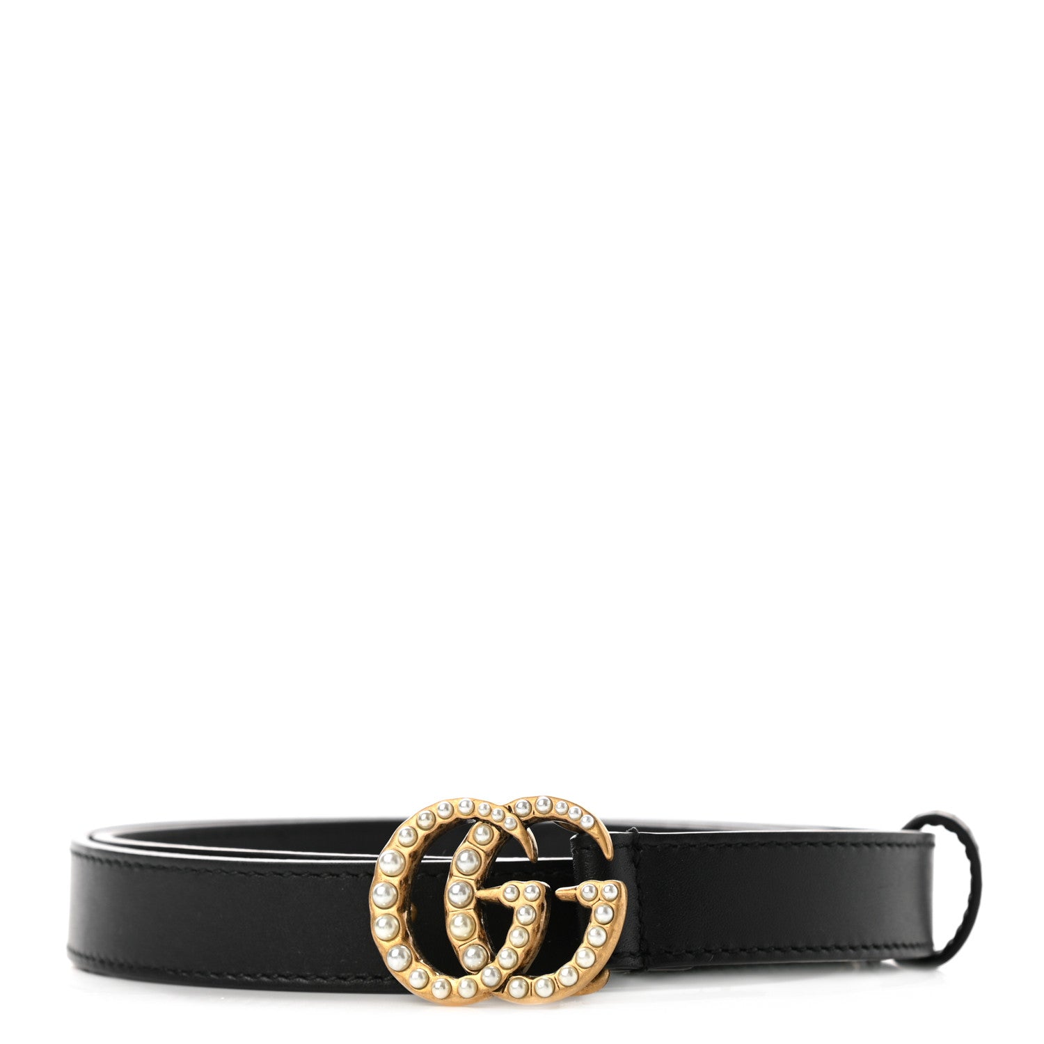 Gucci Calfskin Pearl Double G 20mm Belt 85 34 Black Cream 1 of 5