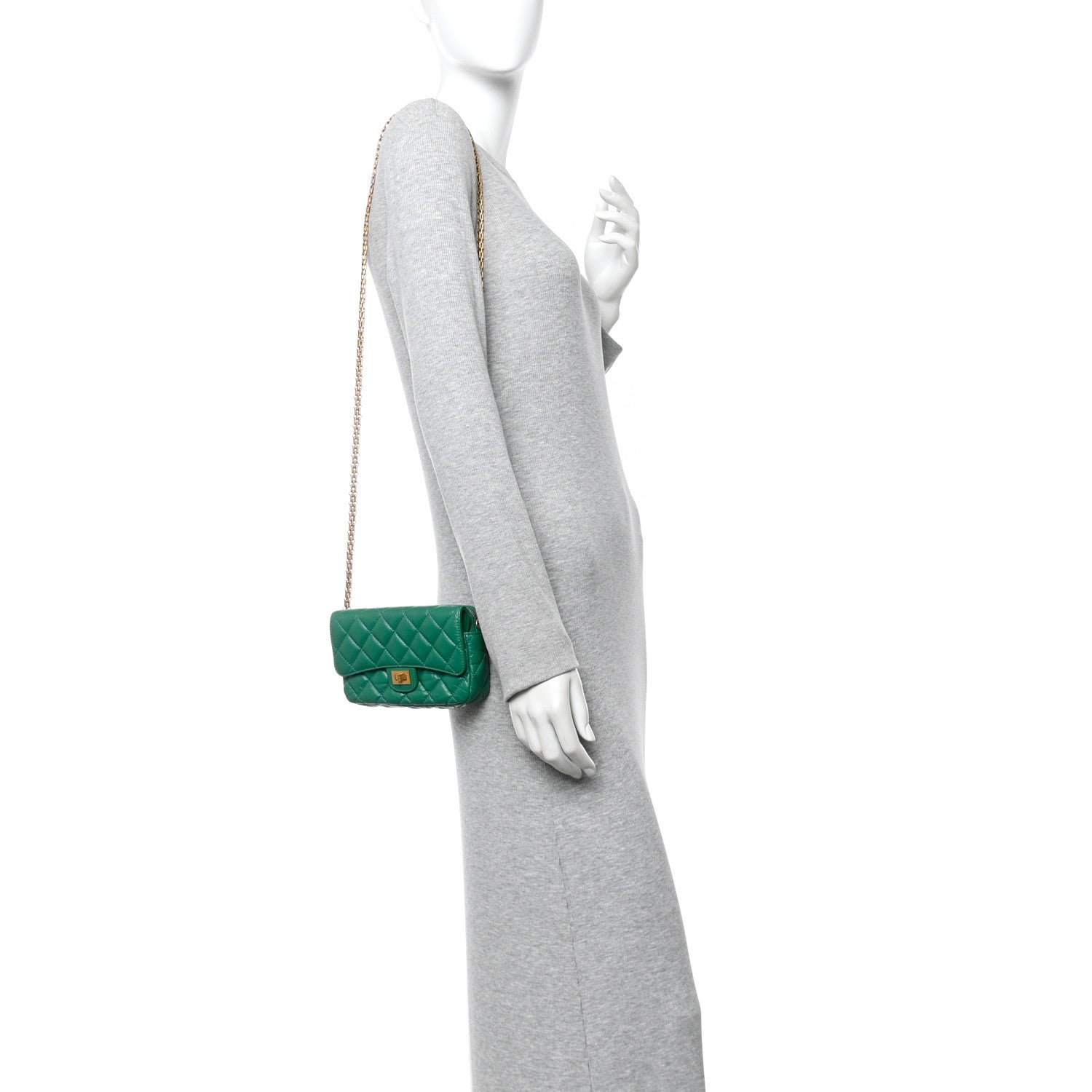 Chanel Aged Calfskin Quilted Reissue 2.55 Phone Holder With Chain Green 2 of 11