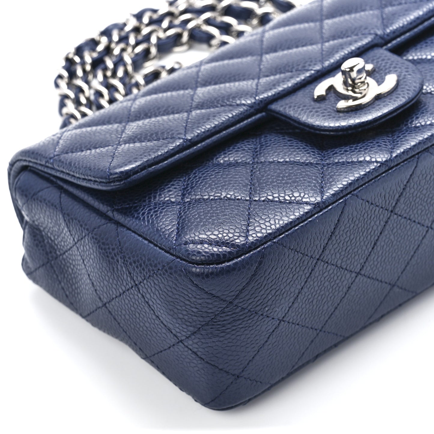 Caviar Quilted Mini Rectangular Flap Navy