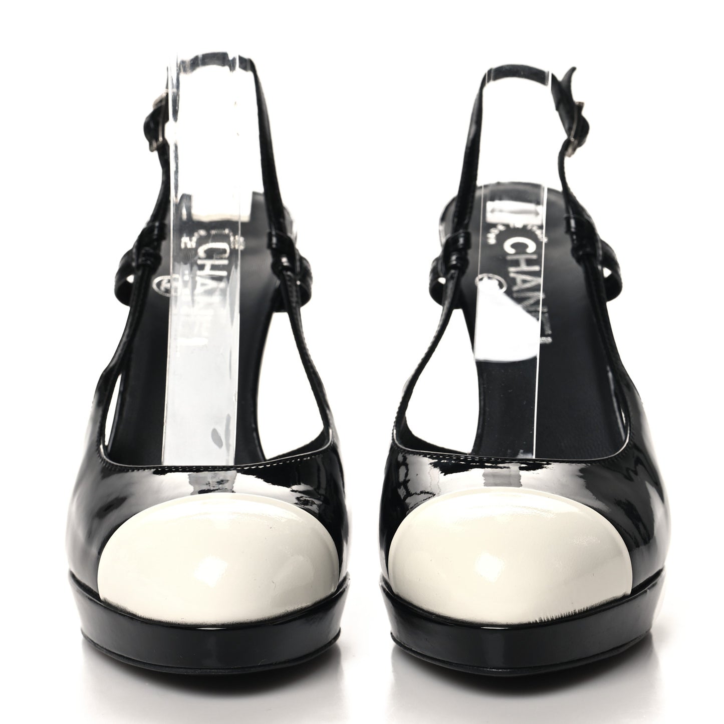 Patent Cap Toe Slingback Pumps 37 Black White