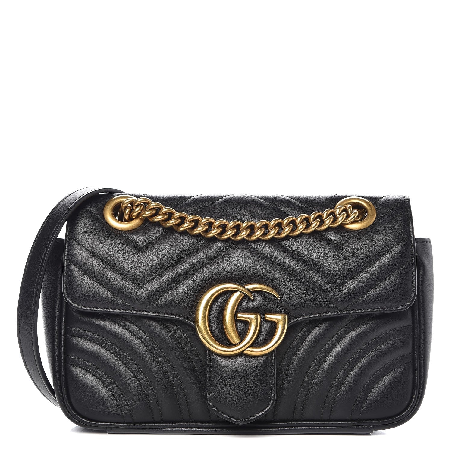 Gucci Calfskin Matelasse Mini GG Marmont Shoulder Bag Black 1 of 8