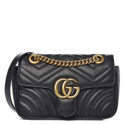 Gucci Calfskin Matelasse Mini GG Marmont Shoulder Bag Black 1 of 8